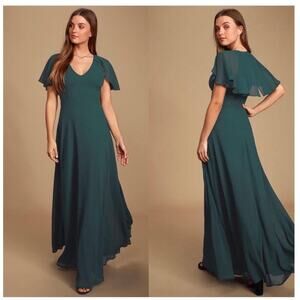 Lulus Kadence Emerald Green Chiffon Maxi Dress